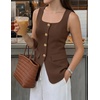 image:imageZESICA Womens Summer Business Casual Sleeveless Blazer VestBrown