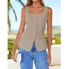 image:imageZESICA Womens Summer Business Casual Sleeveless Blazer VestKhaki