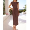 image:imageZESICA Womens Summer Cap Sleeve Wedding Guest Cocktail Midi DressBrown