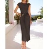 image:imageZESICA Womens Summer Cap Sleeve Wedding Guest Cocktail Midi DressCoffee