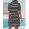 image:imageZESICA Womens Summer Casual Striped T Shirt Mini DressBlack