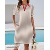 image:imageZESICA Womens Summer Casual Striped T Shirt Mini DressKhaki