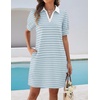 image:imageZESICA Womens Summer Casual Striped T Shirt Mini DressLightblue
