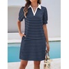 image:imageZESICA Womens Summer Casual Striped T Shirt Mini DressNavy
