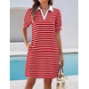 image:imageZESICA Womens Summer Casual Striped T Shirt Mini DressRed