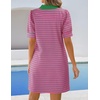 image:imageZESICA Womens Summer Casual Striped T Shirt Mini DressRose