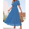 image:imageZESICA Womens Summer Casual V Neck Eyelet A Line Maxi DressesCobalt