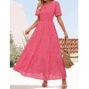 image:imageZESICA Womens Summer Casual V Neck Eyelet A Line Maxi DressesHot Pink