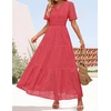 image:imageZESICA Womens Summer Casual V Neck Eyelet A Line Maxi DressesWatermelon