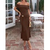 image:imageZESICA Womens Summer Elegant Off Shoulder Bodycon Maxi DressCoffee