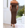 image:imageZESICA Womens Summer Elegant Off Shoulder Bodycon Maxi DressCoffee
