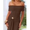 image:imageZESICA Womens Summer Elegant Off Shoulder Bodycon Maxi DressCoffee