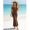 image:imageZESICA Womens Summer Elegant Off Shoulder Bodycon Maxi DressCoffee