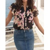 image:imageZESICA Womens Summer Floral Chiffon Tops Short Sleeve BlouseBlack