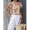image:imageZESICA Womens Summer Floral Chiffon Tops Short Sleeve BlouseBrown