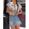 image:imageZESICA Womens Summer Floral Chiffon Tops Short Sleeve BlouseIvory
