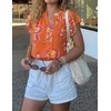 image:imageZESICA Womens Summer Floral Chiffon Tops Short Sleeve BlouseOrange
