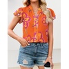 image:imageZESICA Womens Summer Floral Chiffon Tops Short Sleeve BlouseOrange