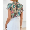 image:imageZESICA Womens Summer Floral Chiffon Tops Short Sleeve BlousePink Green