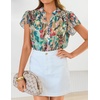 image:imageZESICA Womens Summer Floral Chiffon Tops Short Sleeve BlousePink Green