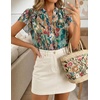 image:imageZESICA Womens Summer Floral Chiffon Tops Short Sleeve BlousePink Green