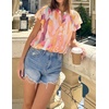 image:imageZESICA Womens Summer Floral Chiffon Tops Short Sleeve BlouseYellow Purple