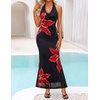 image:imageZESICA Womens Summer Floral Halter Neck Sleeveless Maxi DressBlack