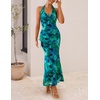 image:imageZESICA Womens Summer Floral Halter Neck Sleeveless Maxi DressGreen