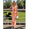 image:imageZESICA Womens Summer Floral Halter Neck Sleeveless Maxi DressTangerine