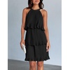 image:imageZESICA Womens Summer Halter Ruffle Tiered Cocktail Mini DressesDark Black