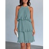 image:imageZESICA Womens Summer Halter Ruffle Tiered Cocktail Mini DressesSage