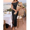 image:imageZESICA Womens Summer One Shoulder Floral Bodycon Midi DressesBlack
