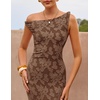 image:imageZESICA Womens Summer One Shoulder Floral Bodycon Midi DressesBrown