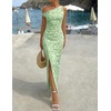 image:imageZESICA Womens Summer One Shoulder Floral Bodycon Midi DressesGreen