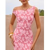 image:imageZESICA Womens Summer One Shoulder Floral Bodycon Midi DressesPink