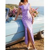 image:imageZESICA Womens Summer One Shoulder Floral Bodycon Midi DressesPurple
