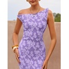 image:imageZESICA Womens Summer One Shoulder Floral Bodycon Midi DressesPurple