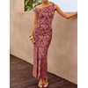 image:imageZESICA Womens Summer One Shoulder Floral Bodycon Midi DressesWine