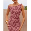image:imageZESICA Womens Summer One Shoulder Floral Bodycon Midi DressesWine
