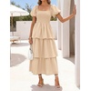 image:imageZESICA Womens Summer Short Puff Sleeve Flowy Tiered Midi DressApricot
