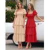 image:imageZESICA Womens Summer Short Puff Sleeve Flowy Tiered Midi DressApricot