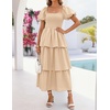 image:imageZESICA Womens Summer Short Puff Sleeve Flowy Tiered Midi DressApricot