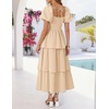 image:imageZESICA Womens Summer Short Puff Sleeve Flowy Tiered Midi DressApricot