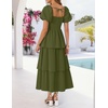 image:imageZESICA Womens Summer Short Puff Sleeve Flowy Tiered Midi DressArmy Green