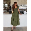 image:imageZESICA Womens Summer Short Puff Sleeve Flowy Tiered Midi DressArmy Green