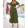 image:imageZESICA Womens Summer Short Puff Sleeve Flowy Tiered Midi DressArmy Green