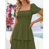 image:imageZESICA Womens Summer Short Puff Sleeve Flowy Tiered Midi DressArmy Green