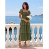 image:imageZESICA Womens Summer Short Puff Sleeve Flowy Tiered Midi DressArmy Green