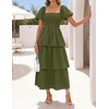 image:imageZESICA Womens Summer Short Puff Sleeve Flowy Tiered Midi DressArmy Green