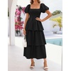 image:imageZESICA Womens Summer Short Puff Sleeve Flowy Tiered Midi DressBlack